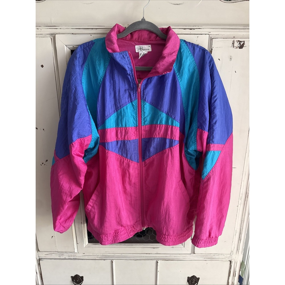 Vintage Bocce Windbreaker Jacket Color Block Retro Design Zip-Up‎